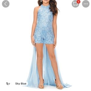 Girls Jumpsuit/Romper with Sweep/Brush Train in Blush Sz 10